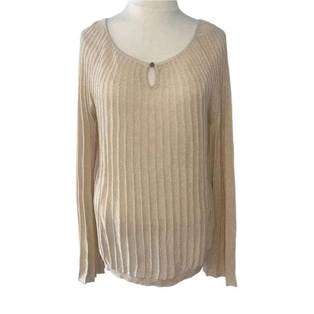 Apt. 9 Women’s Gold Metallic Glitter Bell Sleeve Blouse Cut Out Large